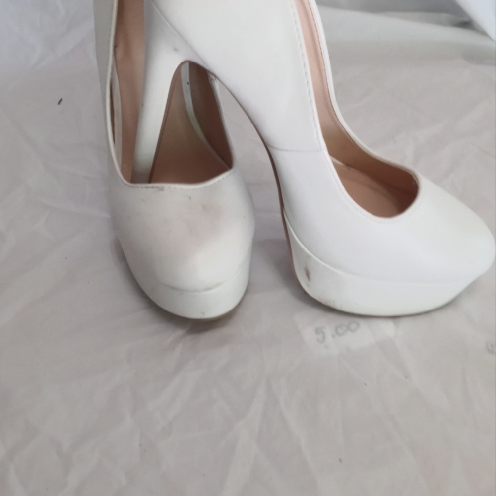 White leather stilettos